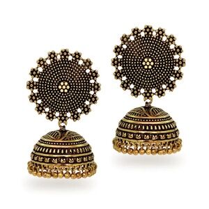 Round Gold Oxidised Handmade Brass Jhumka